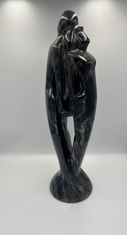 Haeger Couple Statue, Glossy Black Ceramic Embrace (1994 Vintage)