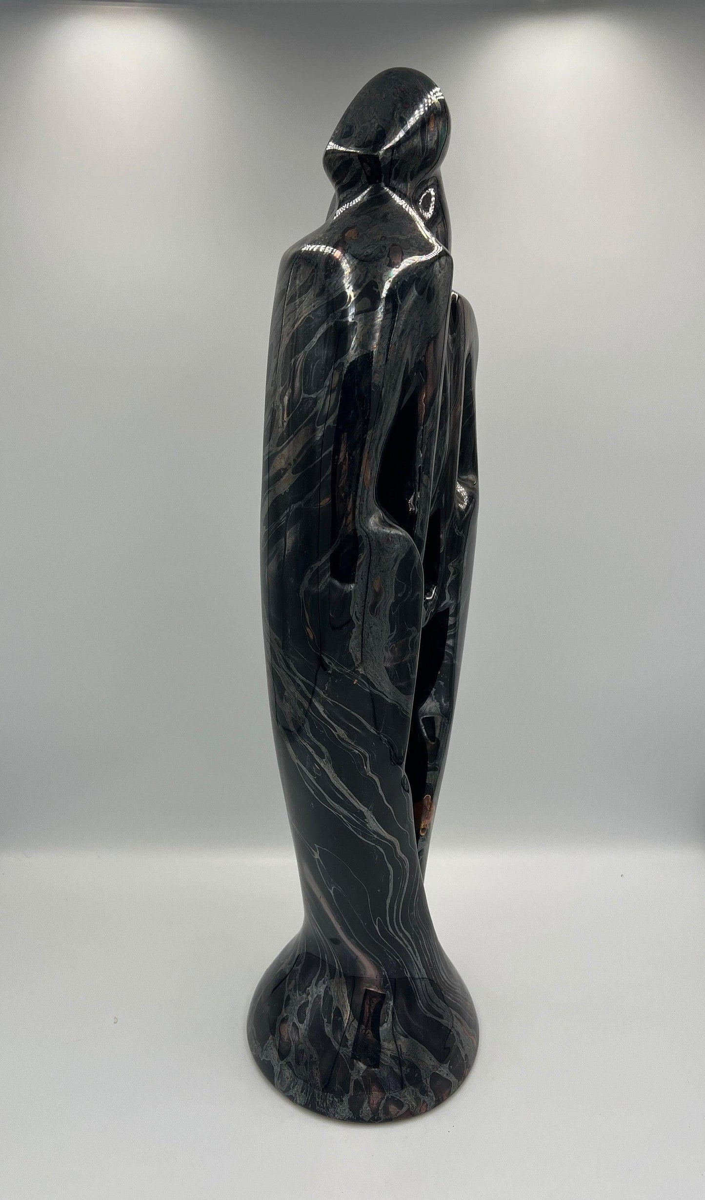 Haeger Couple Statue, Glossy Black Ceramic Embrace (1994 Vintage)