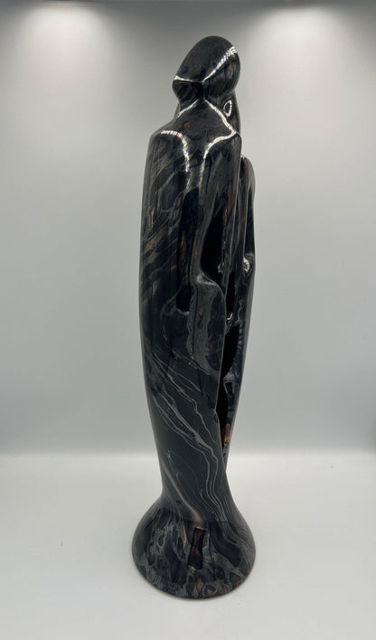 Haeger Couple Statue, Glossy Black Ceramic Embrace (1994 Vintage)