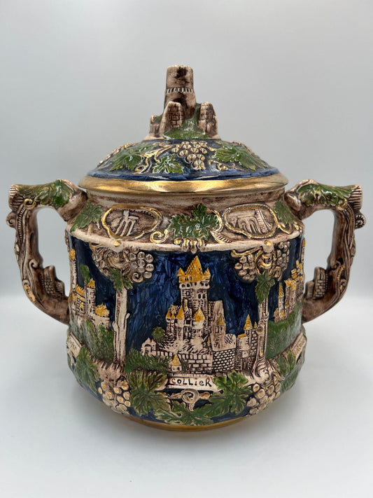 German Gerz Castle Theme Punch Bowl Centerpiece - Vintage Bavarian Decor Collectible Stoneware - Unique Gift Idea