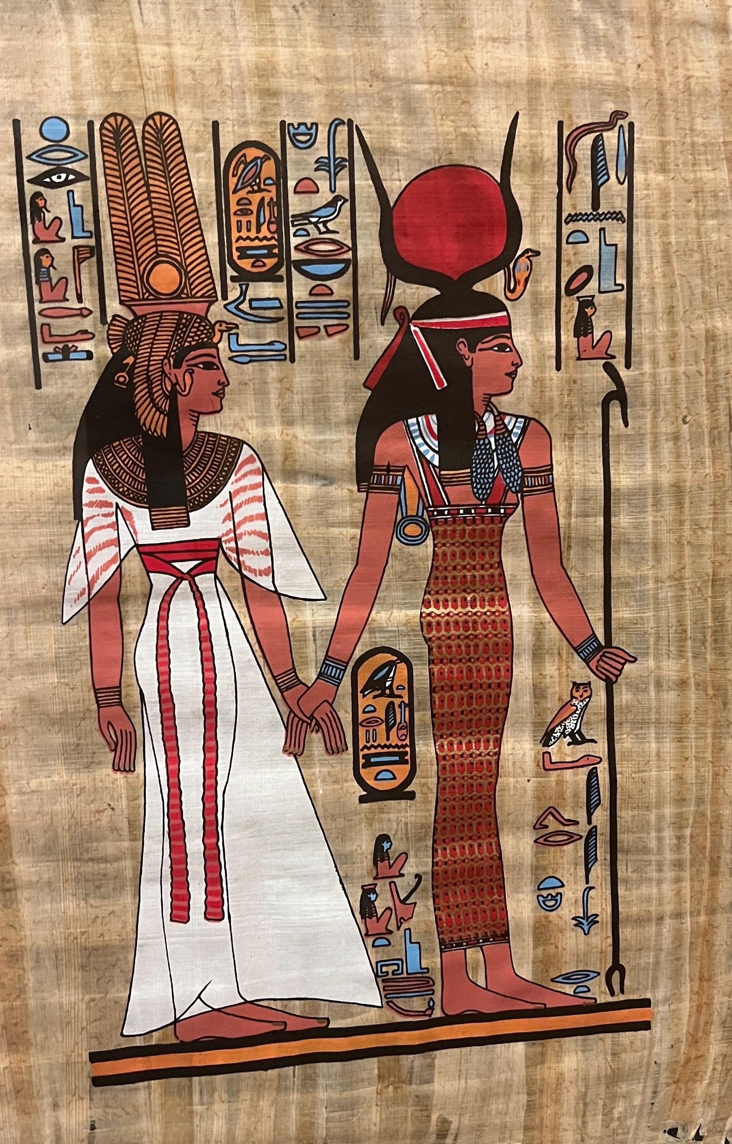 Egyptian Papyrus Painting: Hand Painted Horus and Pharaoh Art