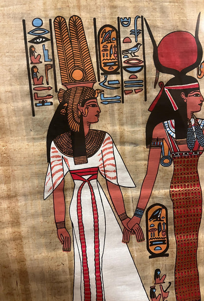 Egyptian Papyrus Painting: Hand Painted Horus and Pharaoh Art