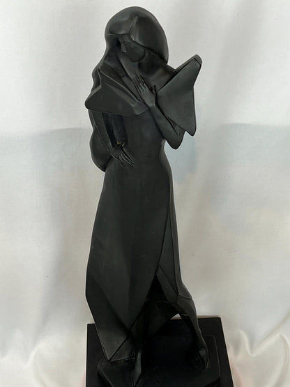 Woman Statue by David Fisher: Tall Black Resin - 1980s Mod Style
