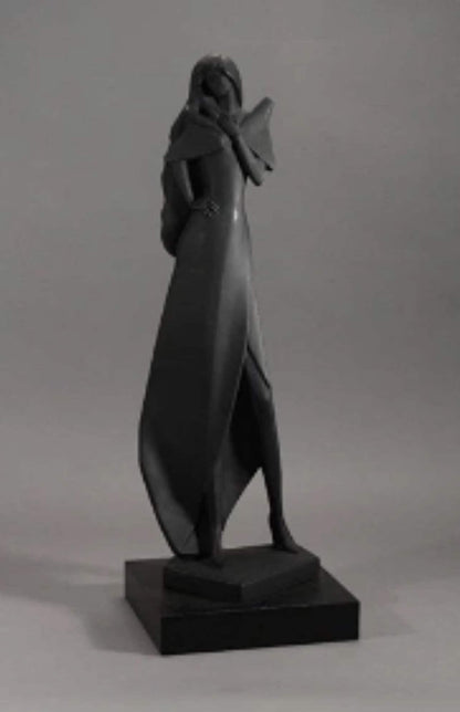 Woman Statue by David Fisher: Tall Black Resin - 1980s Mod Style