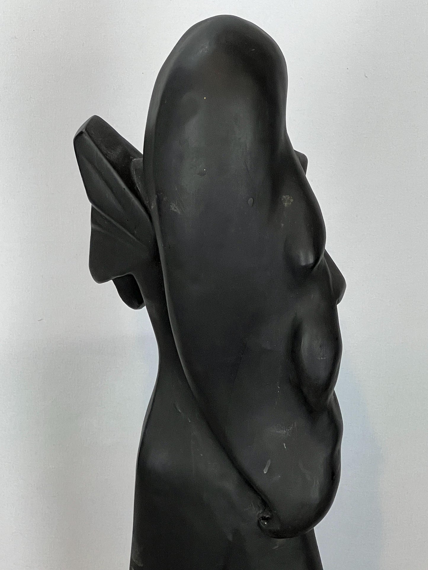 Woman Statue by David Fisher: Tall Black Resin - 1980s Mod Style