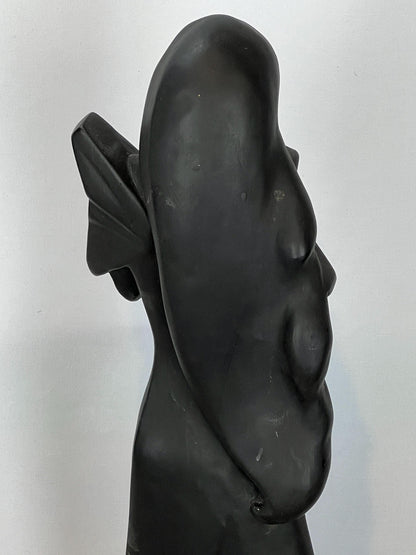 Woman Statue by David Fisher: Tall Black Resin - 1980s Mod Style