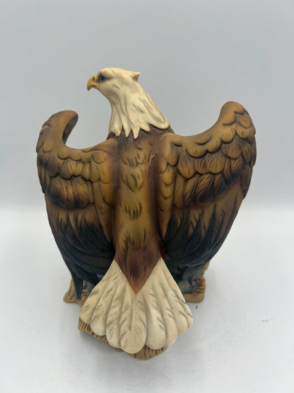 Vintage Ceramic Bald Eagle Statue: Perched with Open Wings