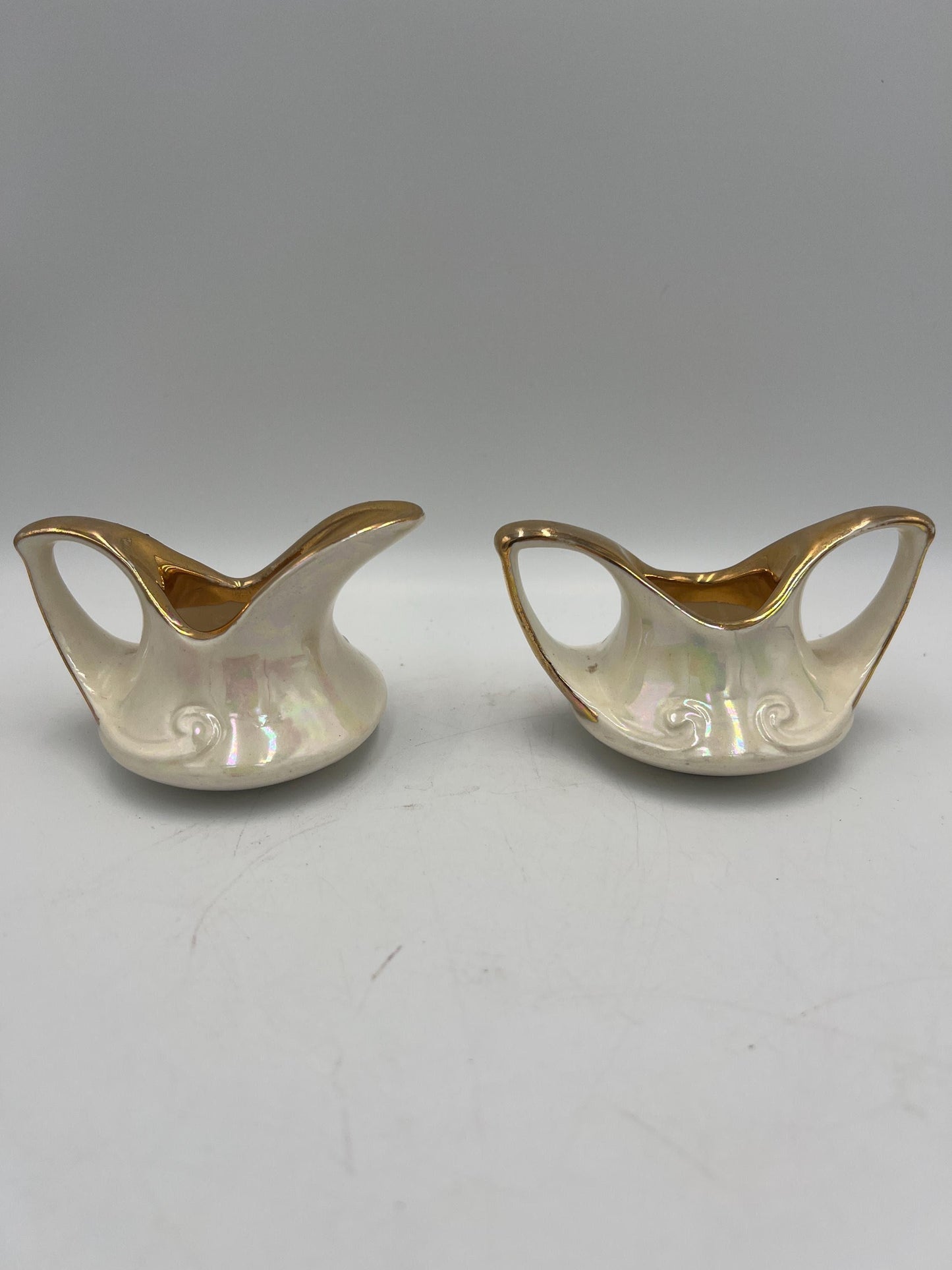 Vintage Mini Cream & Sugar Set: Pearl China with Gold Trim (4 inch)