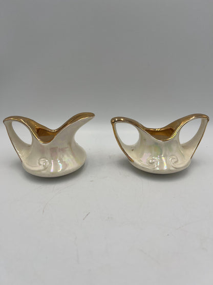 Vintage Mini Cream & Sugar Set: Pearl China with Gold Trim (4 inch)