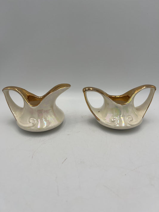 Vintage Mini Cream & Sugar Set: Pearl China with Gold Trim (4 inch)