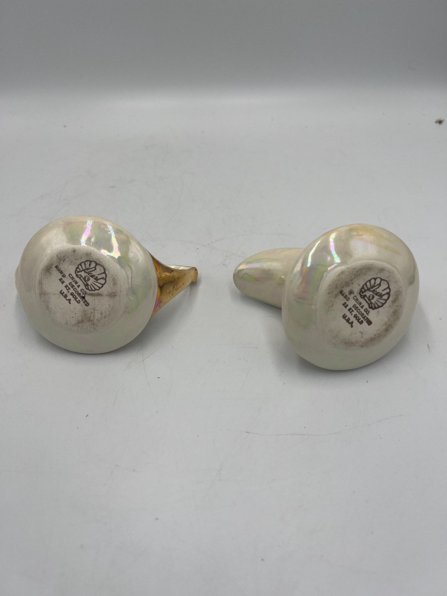 Vintage Mini Cream & Sugar Set: Pearl China with Gold Trim (4 inch)