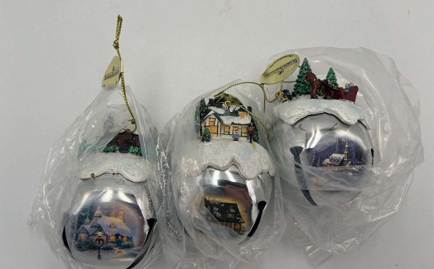 Christmas tree ornaments Ashton Drake Thomas Kinkaid Sleigh Bells Set of 3