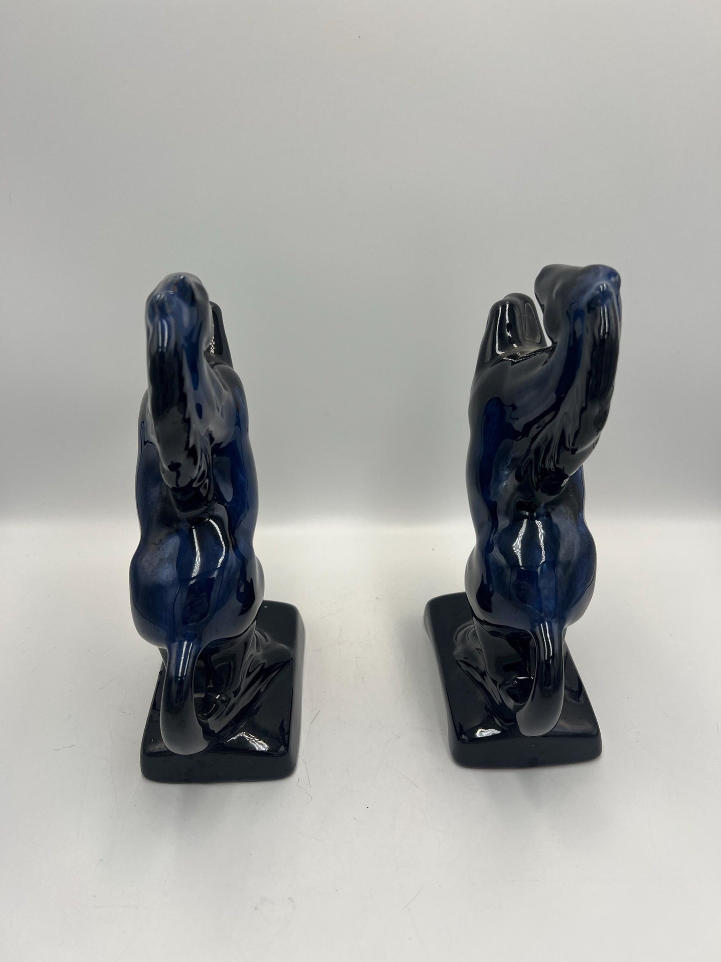 Blue Mountain Pottery Horses / Pair of Cobalt Blue Drip BMP Rearing Horses / Set of BMP Horse Bookends / BMP Canada