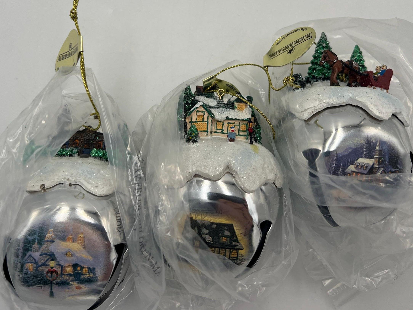 Christmas tree ornaments Ashton Drake Thomas Kinkaid Sleigh Bells Set of 3