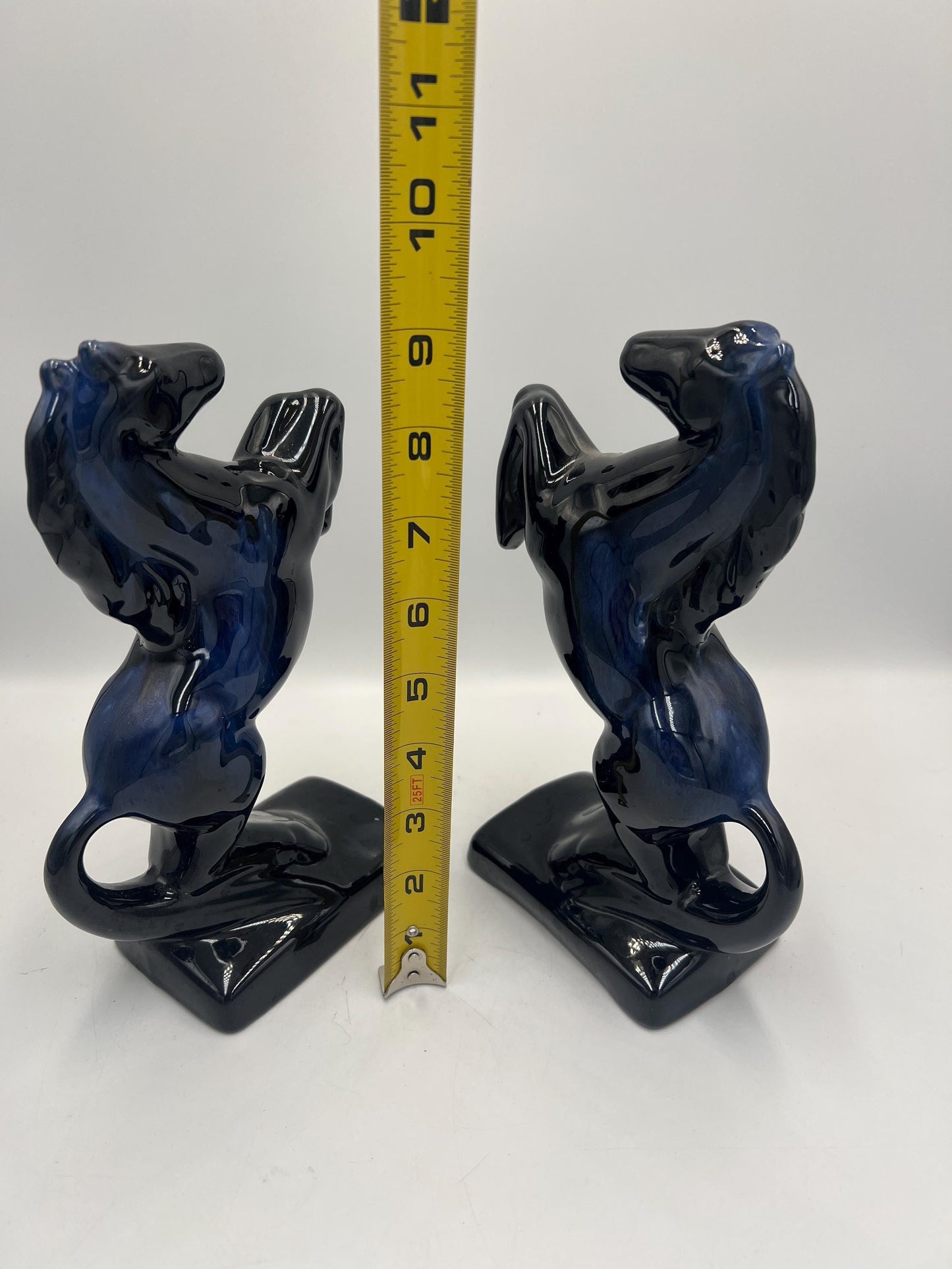 Blue Mountain Pottery Horses / Pair of Cobalt Blue Drip BMP Rearing Horses / Set of BMP Horse Bookends / BMP Canada