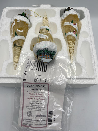 Thomas Kinkade Icicle Ornaments: Hand-Painted Village Scenes