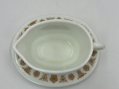 Vintage Pyrex Gravy Boat, Butterfly Gold Pattern (With Plate)