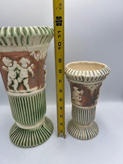 Roseville Donatello Cherub Vase Set: Antique Art Pottery, 1920s