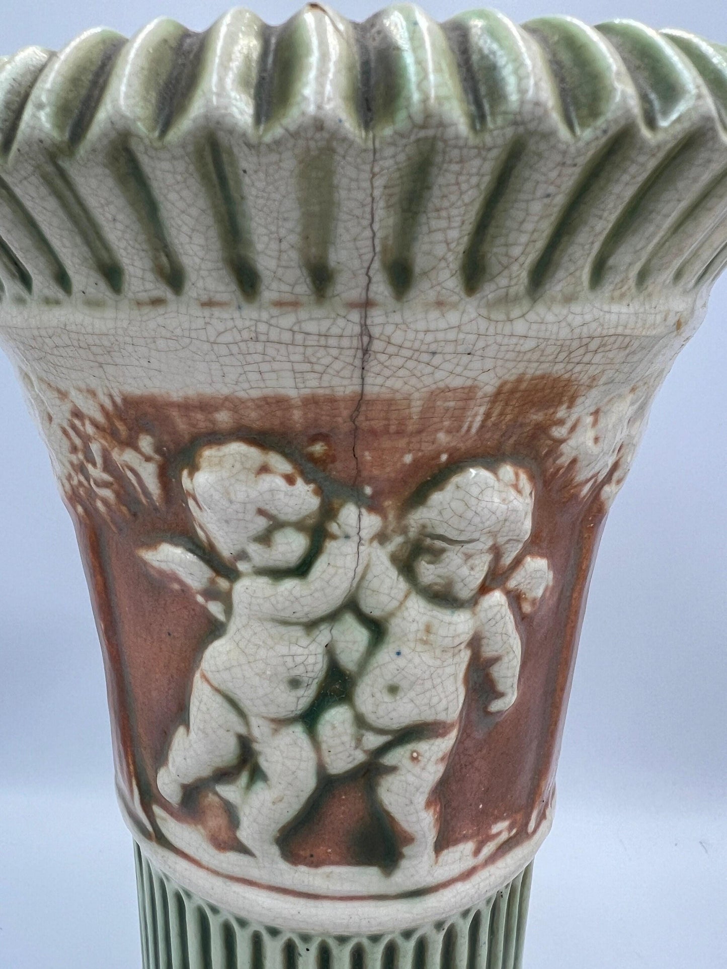 Roseville Donatello Cherub Vase Set: Antique Art Pottery, 1920s