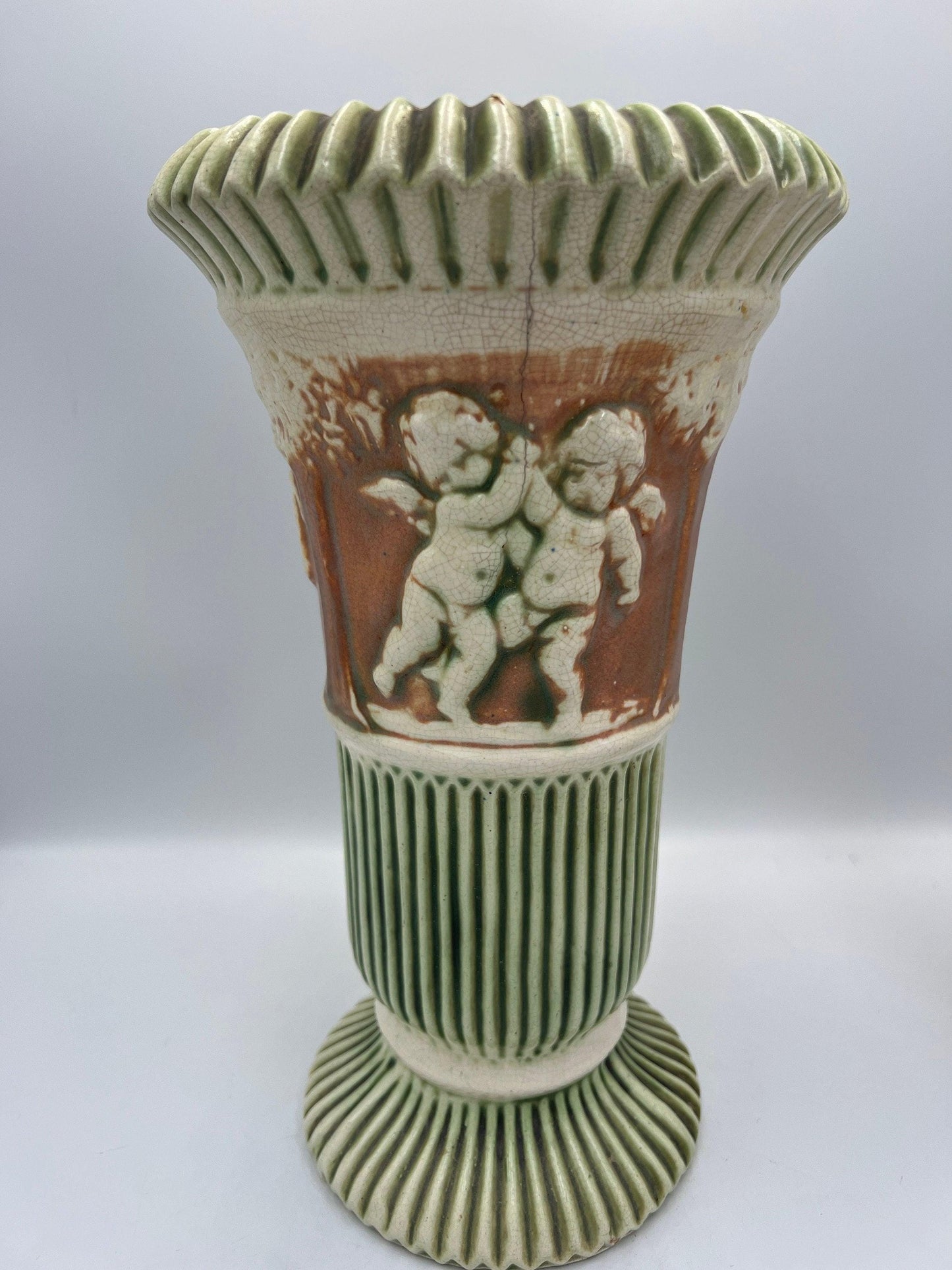 Roseville Donatello Cherub Vase Set: Antique Art Pottery, 1920s