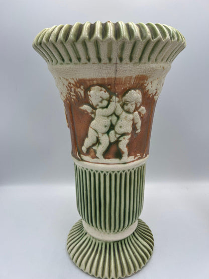 Roseville Donatello Cherub Vase Set: Antique Art Pottery, 1920s
