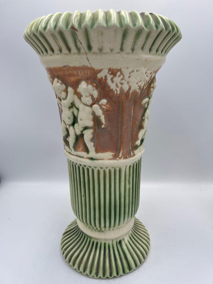Roseville Donatello Cherub Vase Set: Antique Art Pottery, 1920s