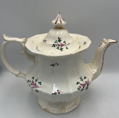 Antique Staffordshire Sprigware teapot, likely from the early 19th century