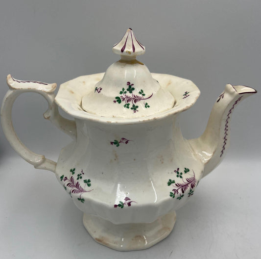 Antique Staffordshire Sprigware teapot, likely from the early 19th century