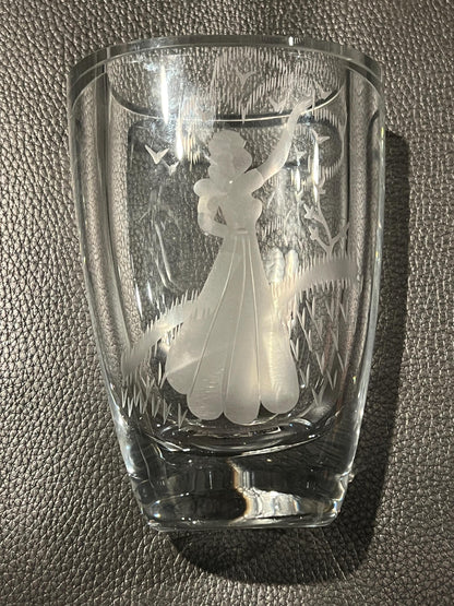 Mid-Century Orrefors Vase - Girl with Birds, Swedish Art Glass