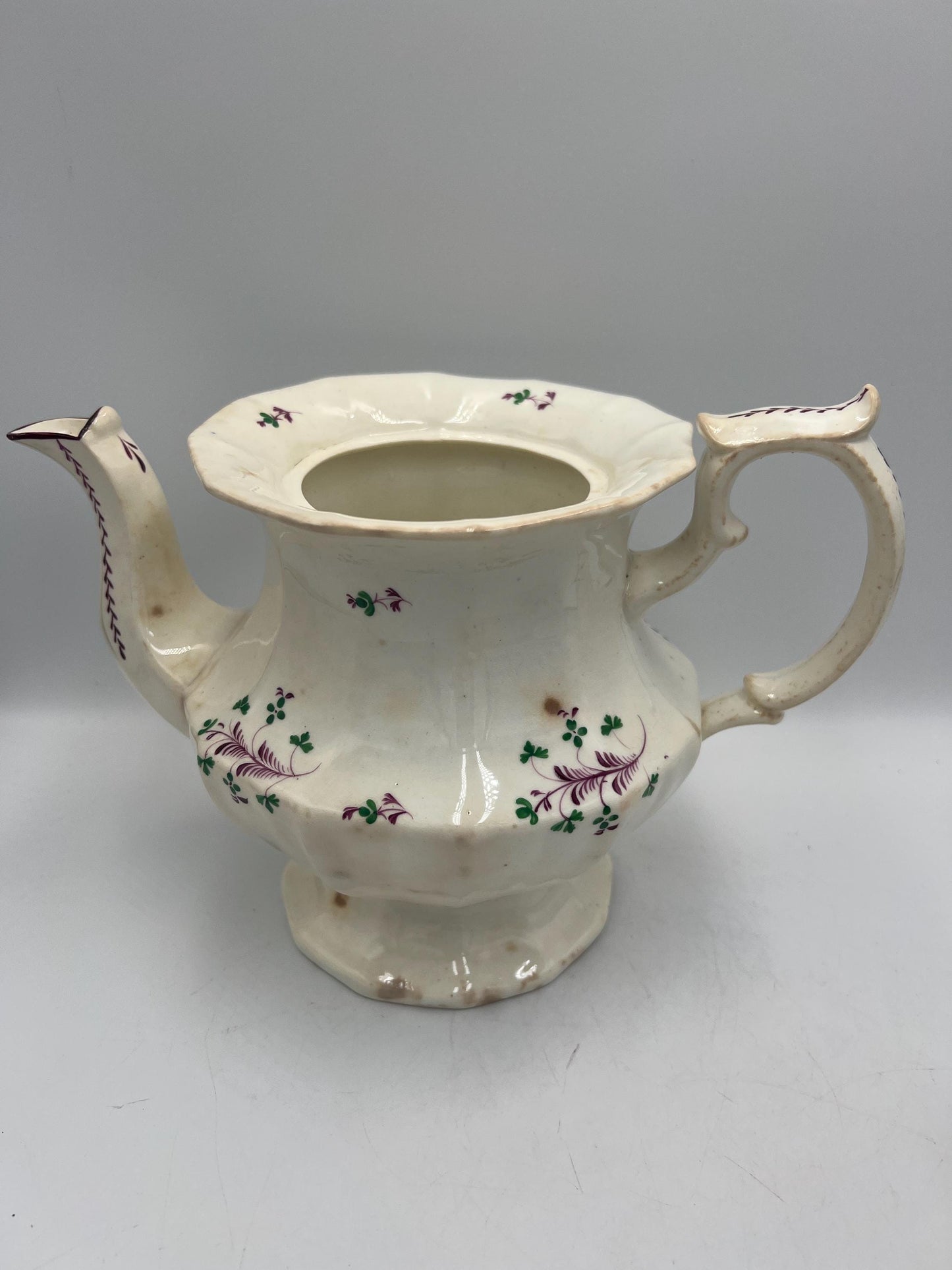Antique Staffordshire Sprigware teapot, likely from the early 19th century
