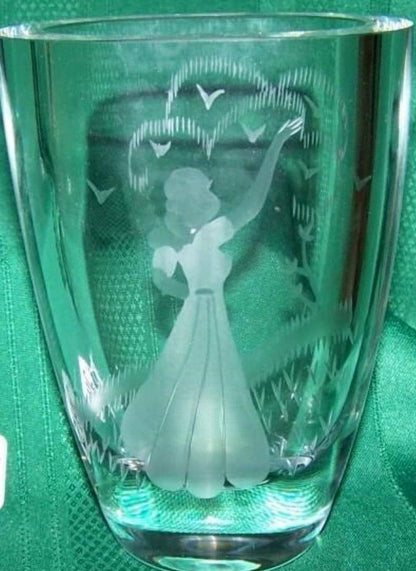 Mid-Century Orrefors Vase - Girl with Birds, Swedish Art Glass
