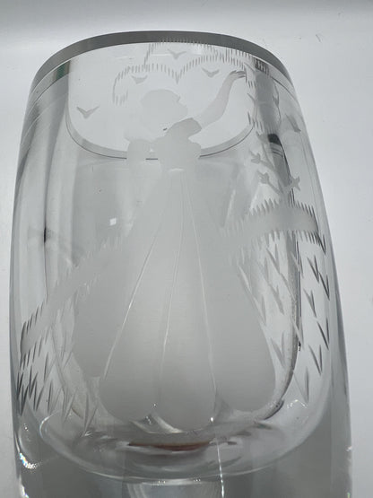 Mid-Century Orrefors Vase - Girl with Birds, Swedish Art Glass