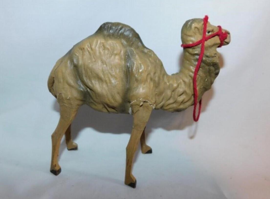 Vintage Dromedary Leather Wrapped Standing Camel Figure Statue 14" Tall W/Saddle and 2 Smaller Camels