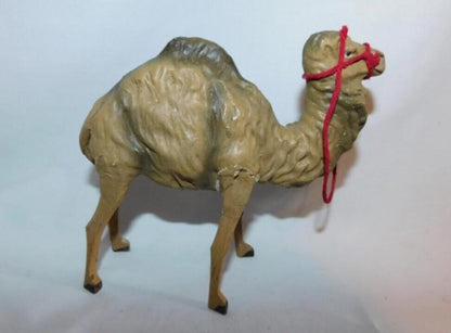 Vintage Dromedary Leather Wrapped Standing Camel Figure Statue 14" Tall W/Saddle and 2 Smaller Camels