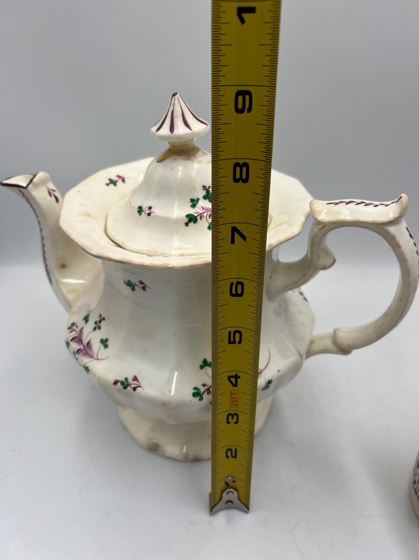 Antique Staffordshire Sprigware teapot, likely from the early 19th century
