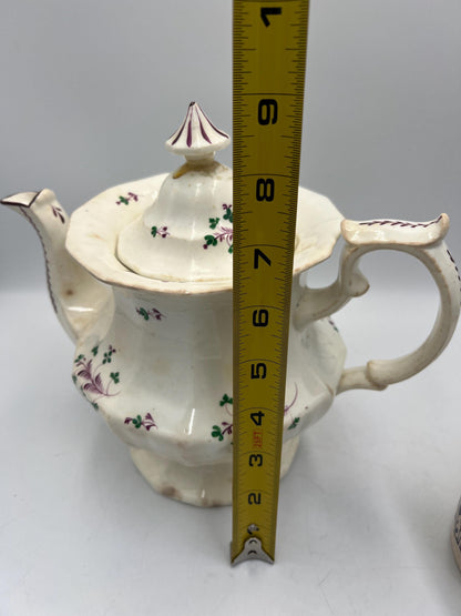 Antique Staffordshire Sprigware teapot, likely from the early 19th century