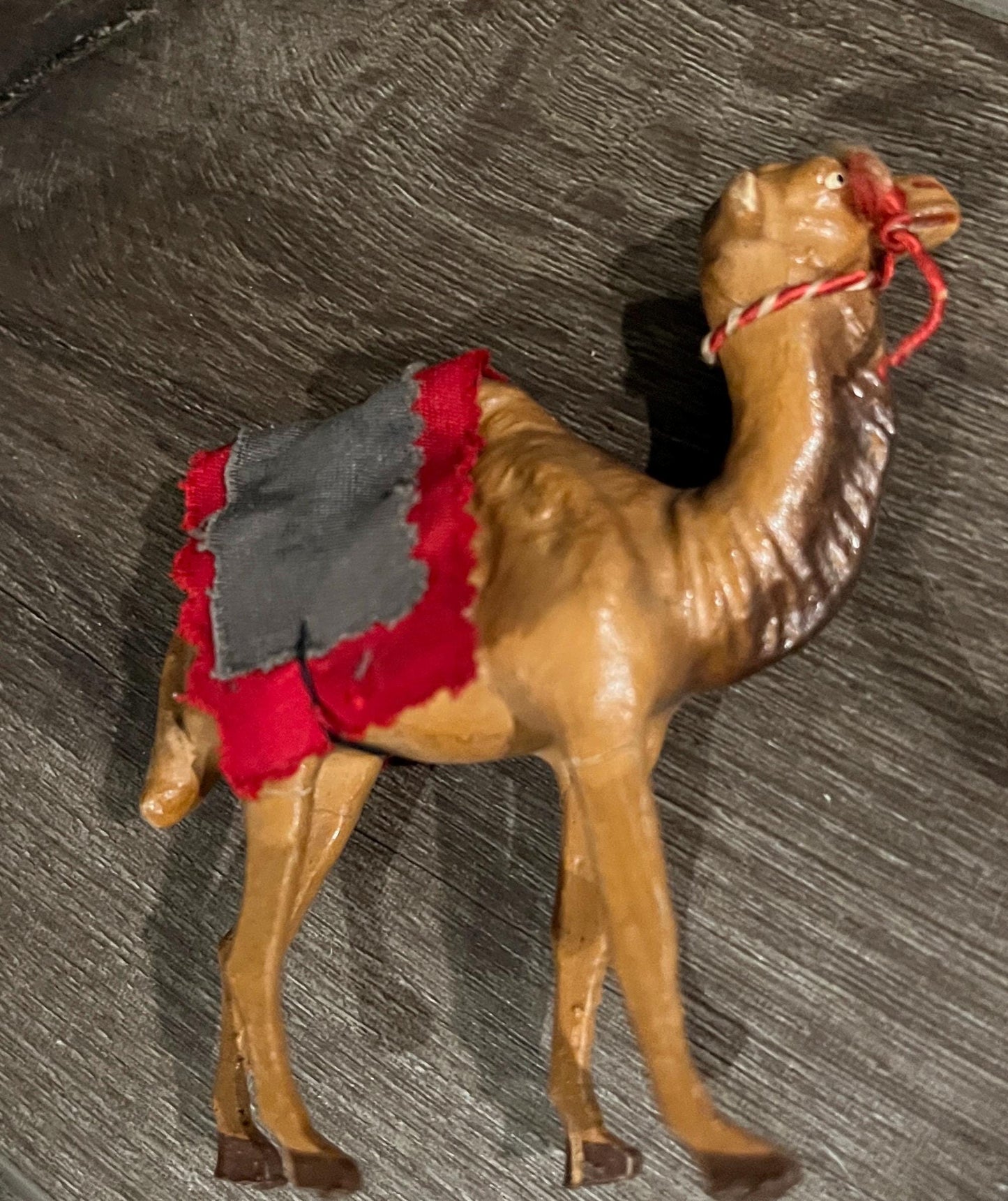 Vintage Dromedary Leather Wrapped Standing Camel Figure Statue 14" Tall W/Saddle and 2 Smaller Camels