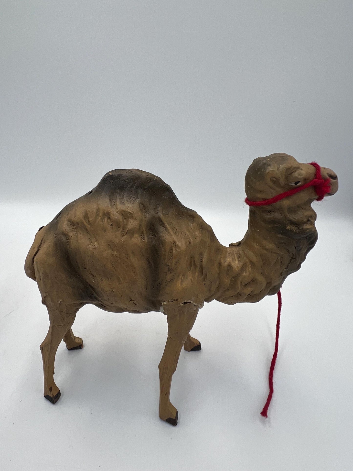 Vintage Dromedary Leather Wrapped Standing Camel Figure Statue 14" Tall W/Saddle and 2 Smaller Camels
