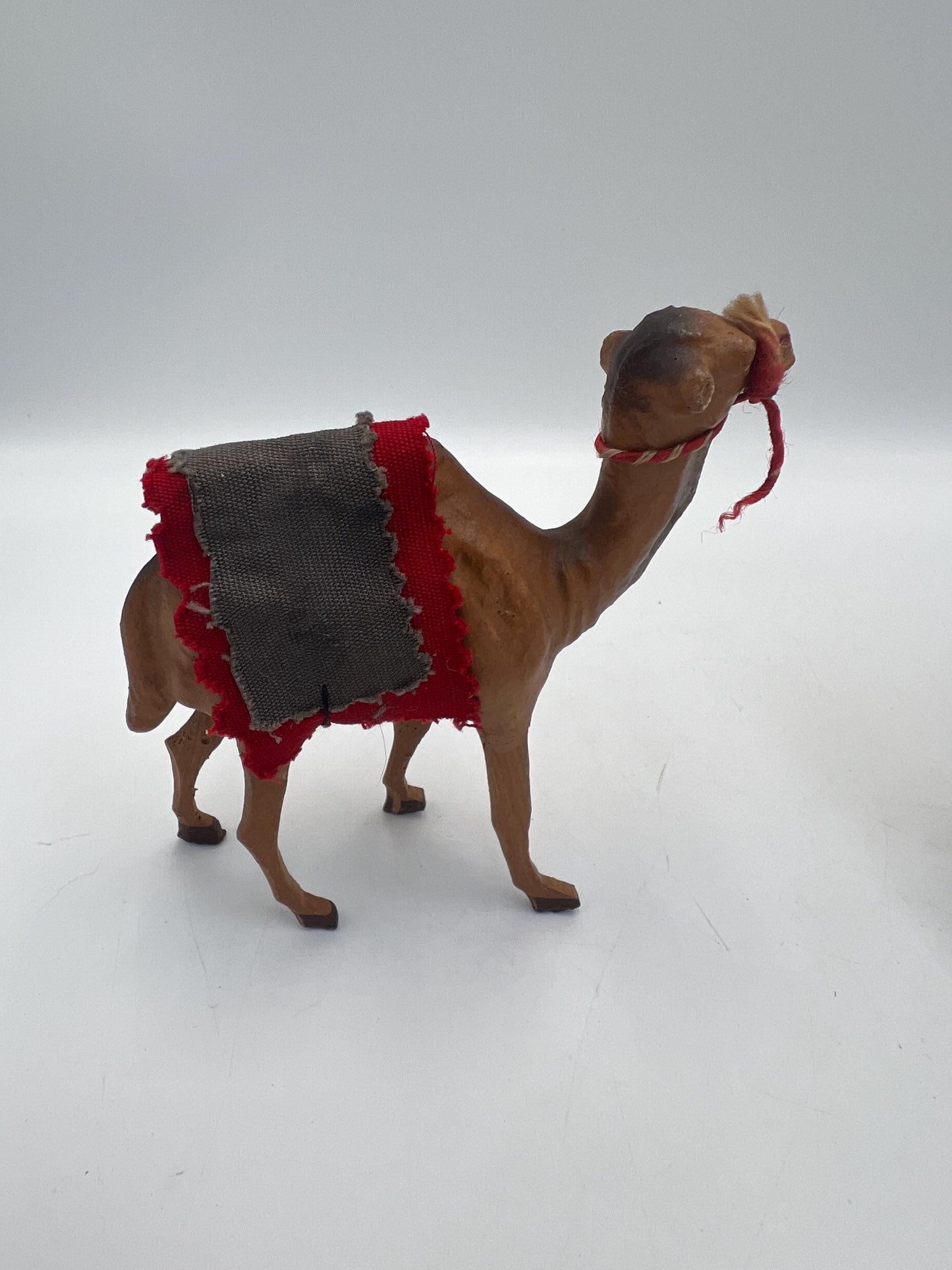 Vintage Dromedary Leather Wrapped Standing Camel Figure Statue 14" Tall W/Saddle and 2 Smaller Camels