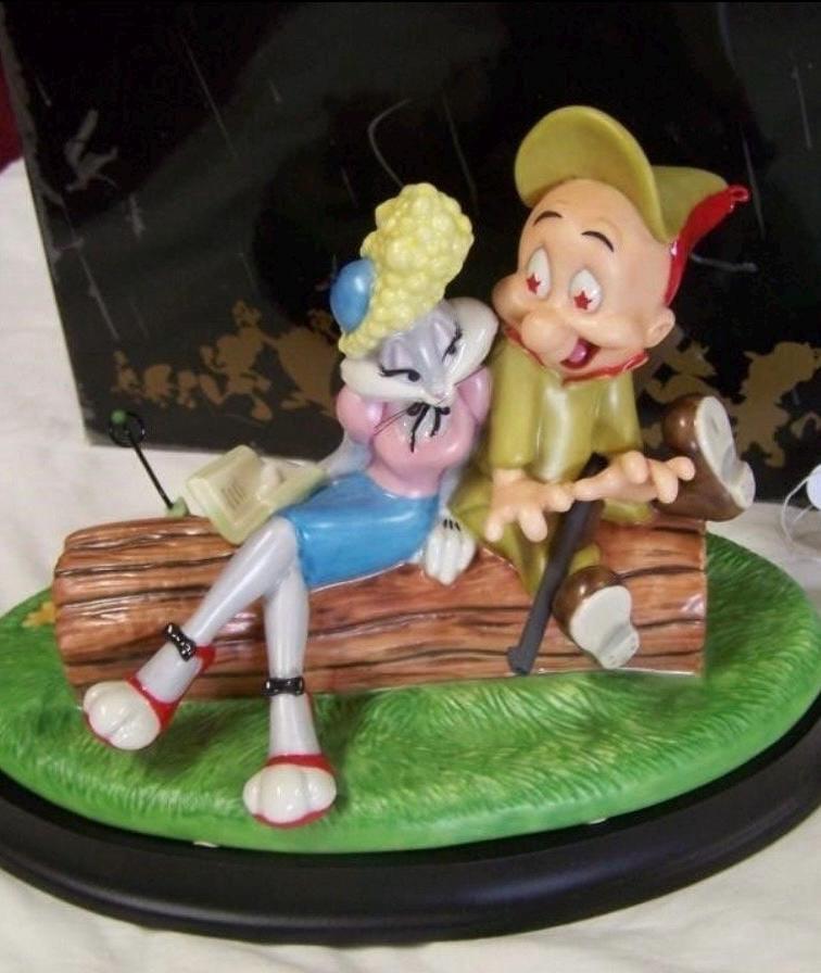 Vintage Looney Tunes Goebel Figurine: Bugs Bunny & Elmer Fudd, Rabbit Season (Original Box)