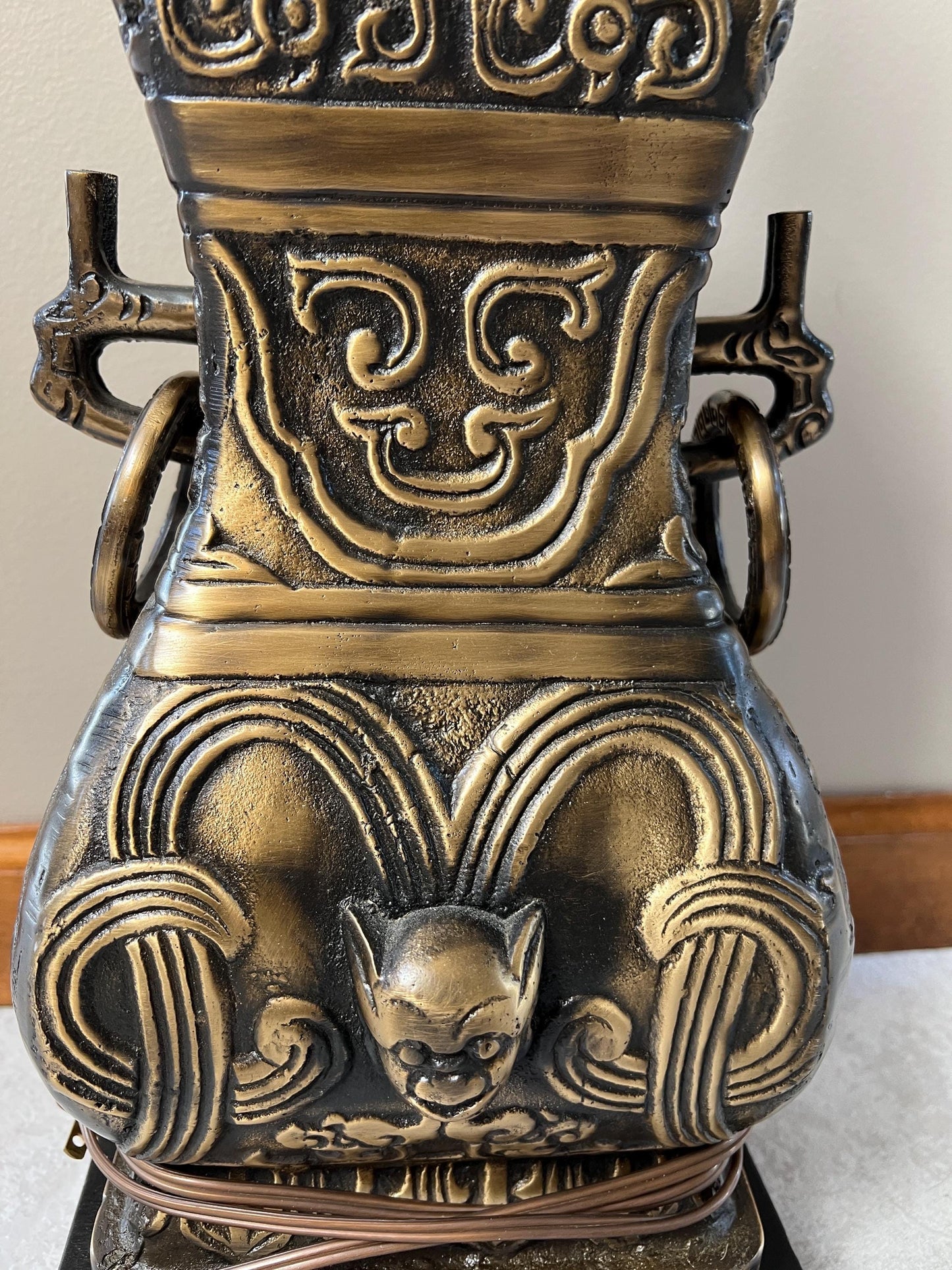 James Mont Style Brass Chinese Wine Vessel 'Hu' Vase, Now as a Lamp