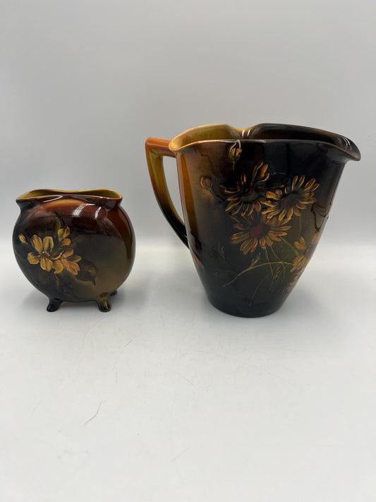 Vintage Rookwood 1890s/1900s Daisy Motif Triangular Pitcher and Small Vase - RARE pair - Constance Baker