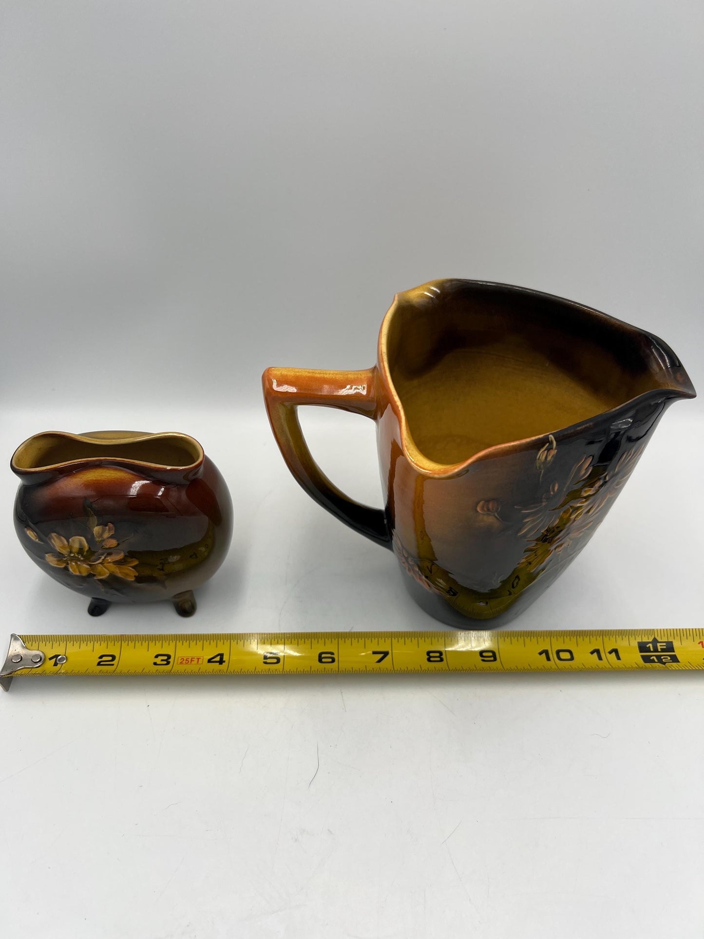 Vintage Rookwood 1890s/1900s Daisy Motif Triangular Pitcher and Small Vase - RARE pair - Constance Baker
