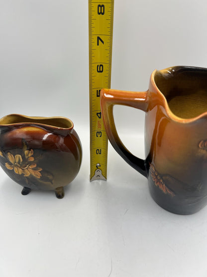 Vintage Rookwood 1890s/1900s Daisy Motif Triangular Pitcher and Small Vase - RARE pair - Constance Baker