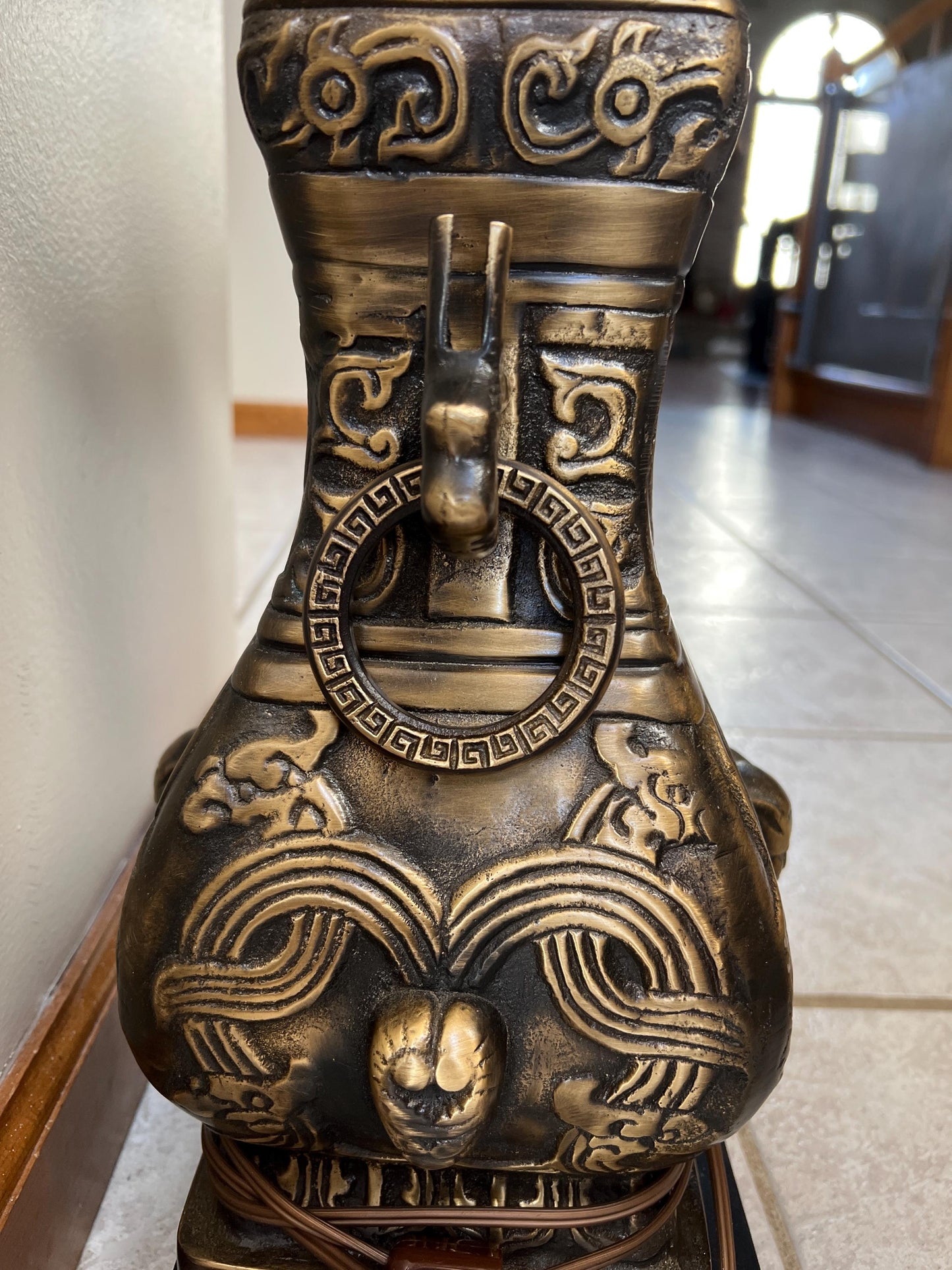 James Mont Style Brass Chinese Wine Vessel 'Hu' Vase, Now as a Lamp