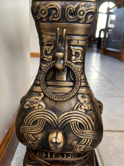 James Mont Style Brass Chinese Wine Vessel 'Hu' Vase, Now as a Lamp