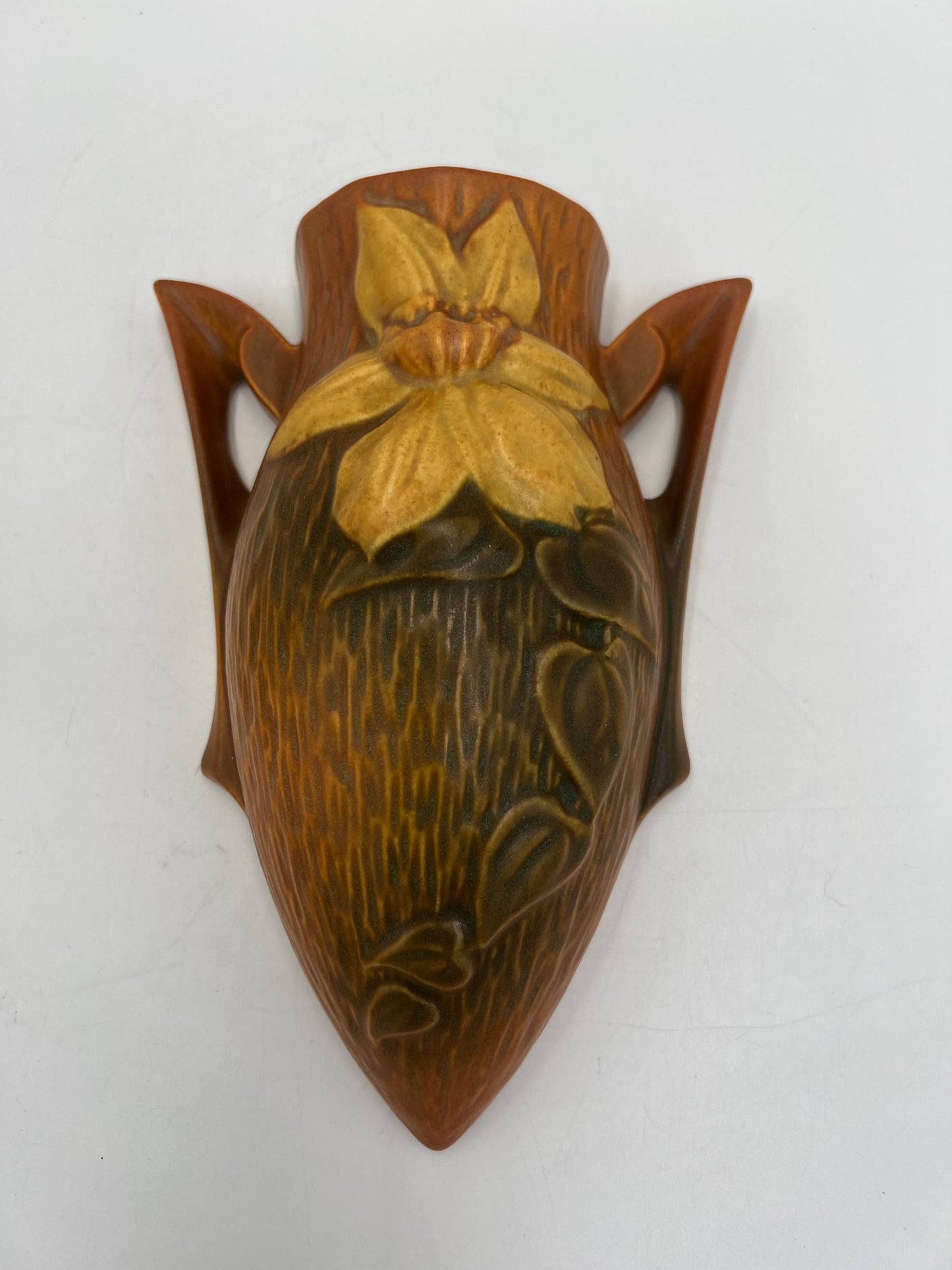 Roseville Clematis Autumn Brown Wall Pocket Vase and Candlestick Holders- Your Choice