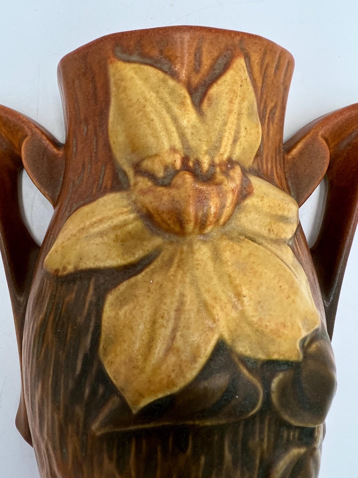 Roseville Clematis Autumn Brown Wall Pocket Vase and Candlestick Holders- Your Choice