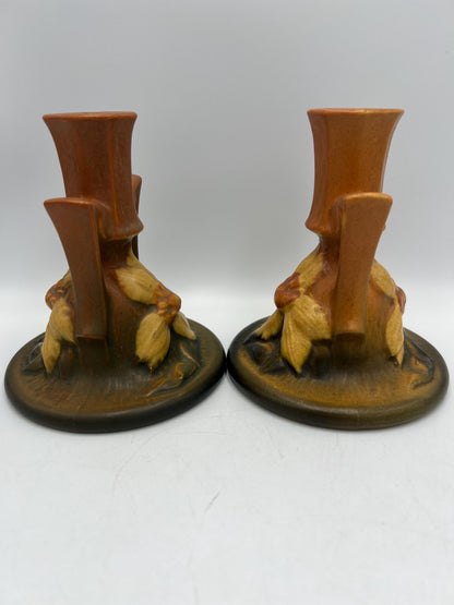 Roseville Clematis Autumn Brown Wall Pocket Vase and Candlestick Holders- Your Choice