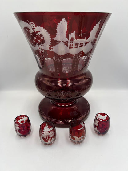 Ruby Red Egermann Glass Vase: Vintage Czech Cut Crystal